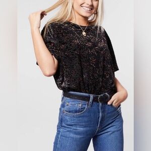 We The Free Teddy Cheetah Print Crushed Velvet Burnout Oversized Fit Tee Large